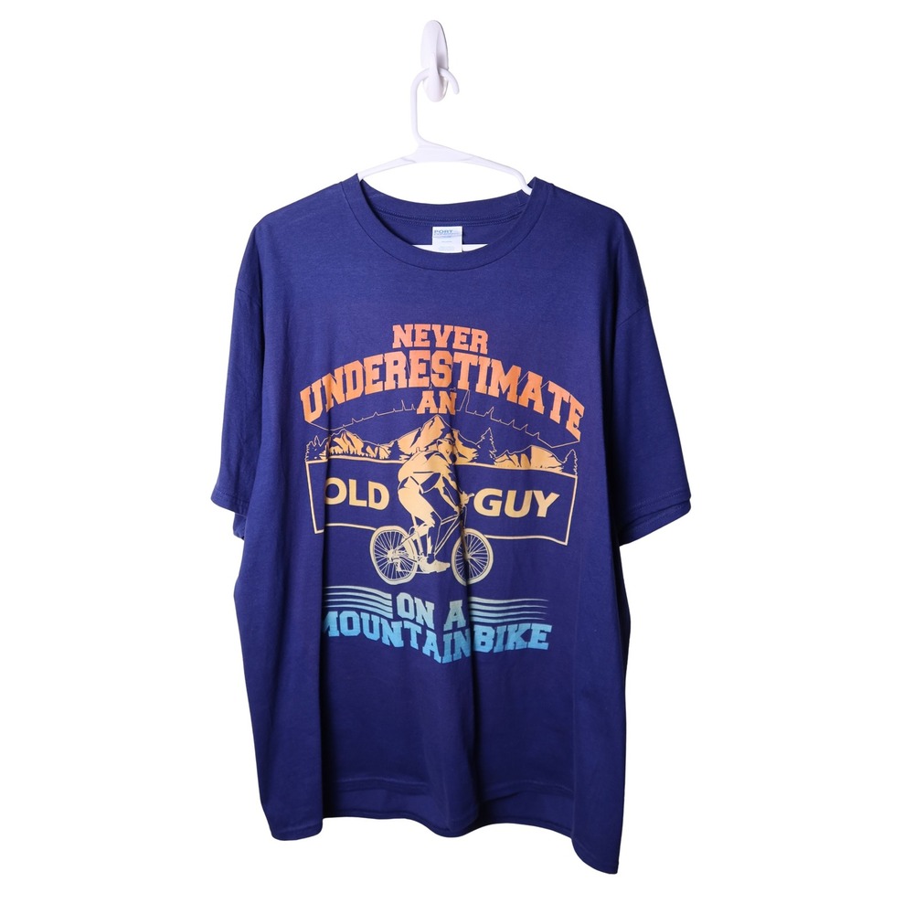 Port & Company Mountain Bike Graphic T-Shirt Mens XL Navy Blue Old Guy MTB Tee